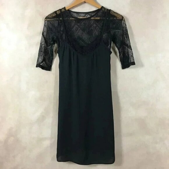 Black Mini Slip Dress With Lace Top XXS - Picture 1 of 8